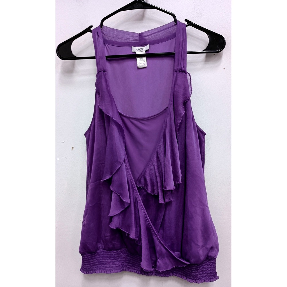 Cache Ruffle Faux Wrap Top Womens Medium Purple VTG Y2K Fairy Sleeveless